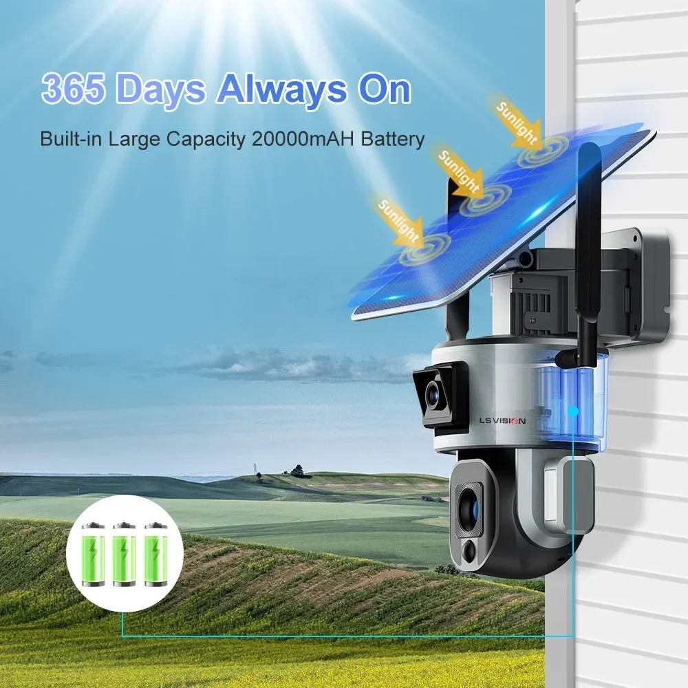 4K 20X Zoom Solar Camera – WiFi or 4G Outdoor PTZ Security with Dual Screen