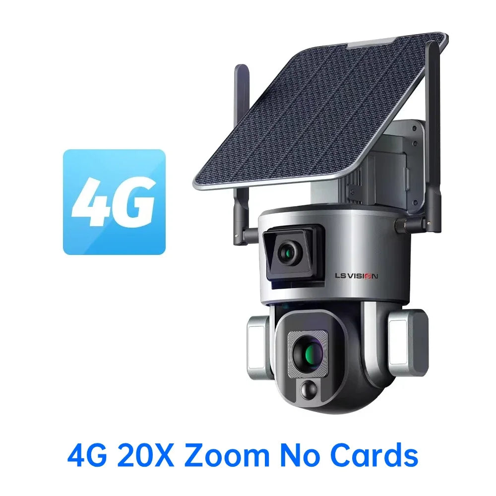 4K 20X Zoom Solar Camera – WiFi or 4G Outdoor PTZ Security with Dual Screen