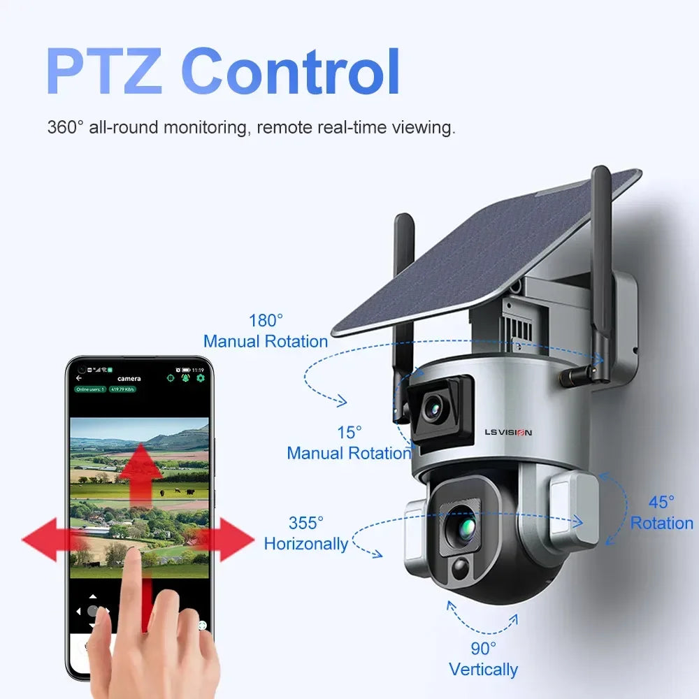 4K 20X Zoom Solar Camera – WiFi or 4G Outdoor PTZ Security with Dual Screen