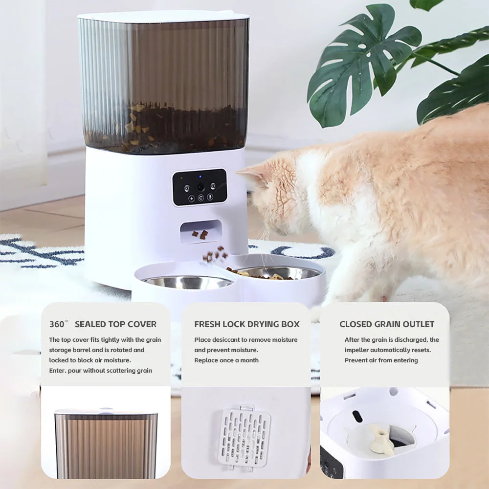 Distributeur intelligent de nourriture pour animaux de compagnie de 5 L avec caméra et enregistreur vocal pour chats et chiens