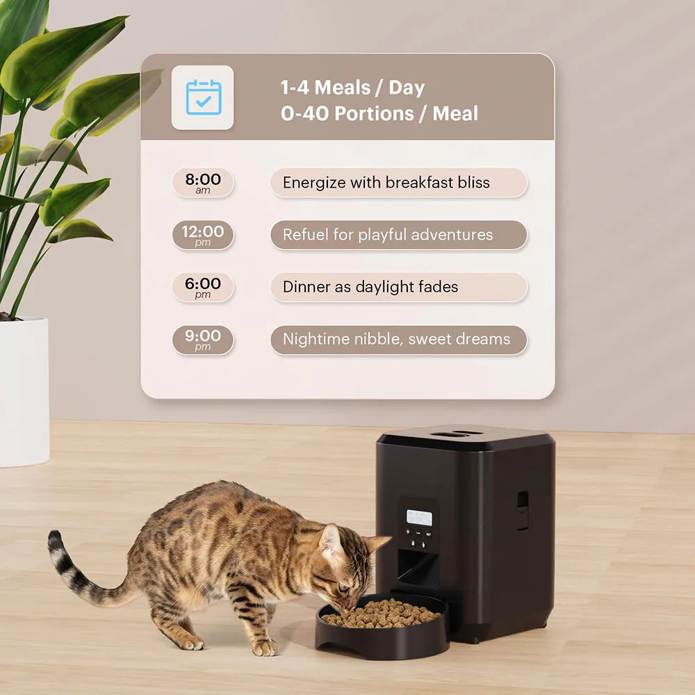 Comedero automático inteligente para mascotas con control de porciones temporizado para gatos y perros 